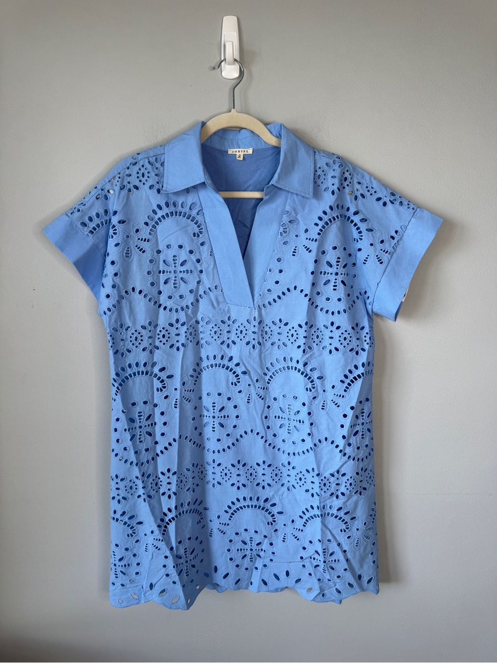 JODIFL Light Blue Eyelet Collared Mini Dress